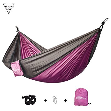 Forbidden Road Hammock Single & Double Camping Portable Parachute Hammock For Outdoor Hiking Travel Backpacking - 210D Nylon Taffeta Hammock Swing - Support 500lbs Ropes Carabiners Included - 4 Colors