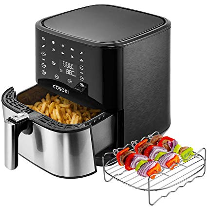 COSORI Stainless Steel Air Fryer (100 Recipes, Rack, 5 Skewers), 5.8Qt Large Air Fryers XL Oven Oilless Cooker, Preheat/Alarm, 9 Presets, Nonstick Basket, 2-Yr Warranty, ETL/UL Listed (Renewed)