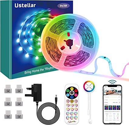 Smart LED Strip Lights RGB IC with RF Remote Control, Ustellar 6M WiFi Colour Changing LED Light, APP Control/Voice Control/Sync to Music, Work with Alexa Google Assistant, for Bedroom,Party,Holiday