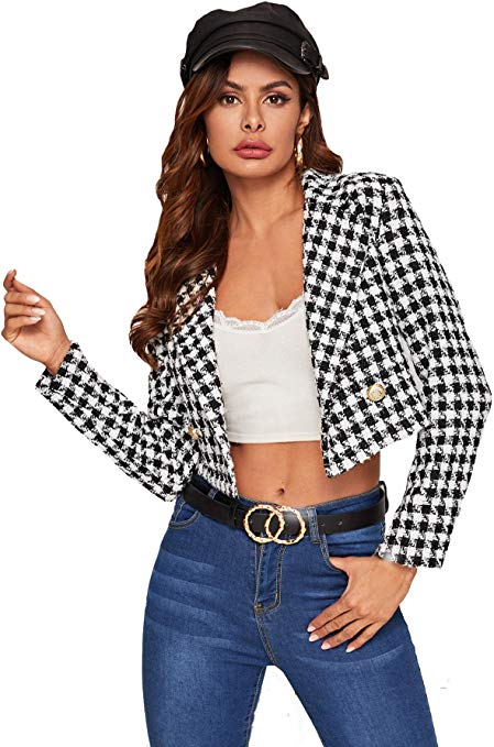 Milumia Women's Casual Cropped Notched Collar Long Sleeve Work Blazer Jacket Outwear