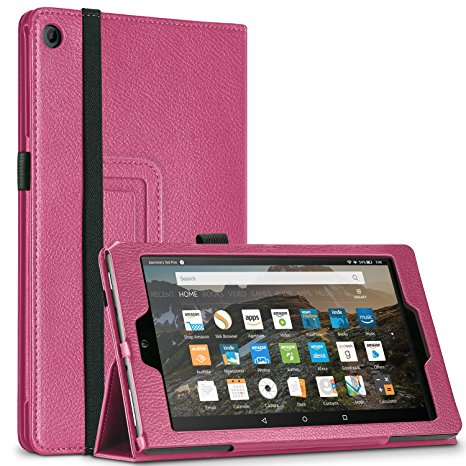 All-New Fire HD 8 Case,Premium Leather Folio Folding Stand Cover Case for HD 8 Tablet with Alexa (7th Gen, 2017 Release) [with Auto Wake / Sleep Function] – Pink
