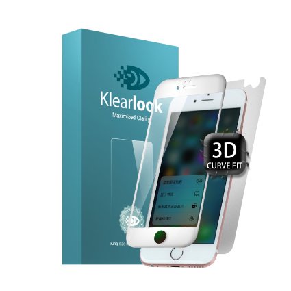 Iphone 6 plus / Iphone 6s plus screen protector, Klearlook 3D Curved Full Coverage Edge-to-Edge Crystal Clear Tempered Glass Screen Protector   Matt Back Film [3D Touch Compatible] [White frame]