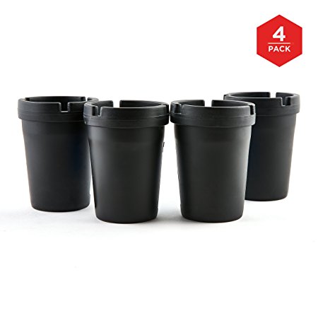 Smokeless Ashtray by mAuto, Portable Car and Cigar Ashtray, Cigarette Butt Receptacle for Cup Holder – Black – Pack of 4
