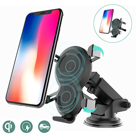 Alquar Qi Wireless Car Charger, Gravity Driven Auto Clamp Mount,Air Vent/Dashboard Suction,Fast Charging for iPhone X iPhone 8 8 Plus Samsung Galaxy S8 Plus