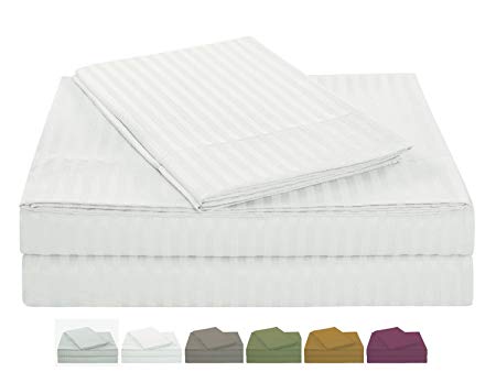 Willow Grove Luxurious Dobby Stripe Sheet set, Full, Bright White