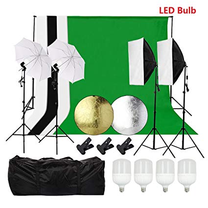 Photo Studio Set Photography Lighting Kit with 6.6ft x 9.8ft Backdrops Umbrellas Softbox Continuous Lighting Kit Light Reflector with LED Bulb for Video and Portrait Lighting for Beginners