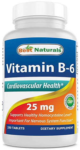 Vitamin B-6 25 mg 250 Tablets -- Supports Casrdiovascular Health -- Manufactured in a USA Based GMP Certified Facility and Third Party Tested for Purity Guaranteed 250 Tablets 25 mg