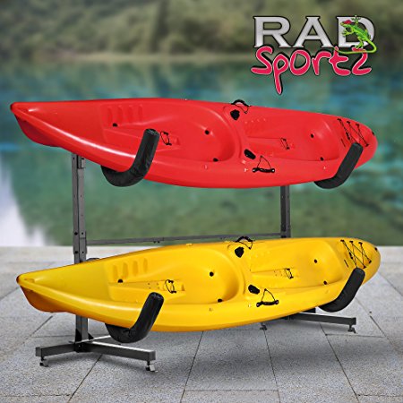 RAD Sportz | Indoor Outdoor Freestanding | Heavy Duty Two Kayak Storage | Kayak or Paddle Board Storage Rack System