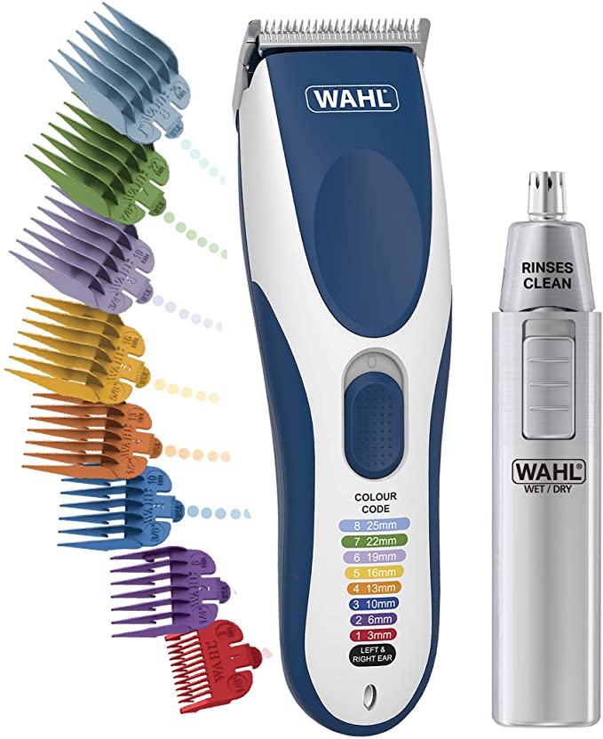 Wahl Hair Clippers for Men, Colour Pro Cordless Head Shaver Men's Hair Clippers with Colour Coded Clipper Guides and Wet/Dry Nose Hair Trimmer for Men