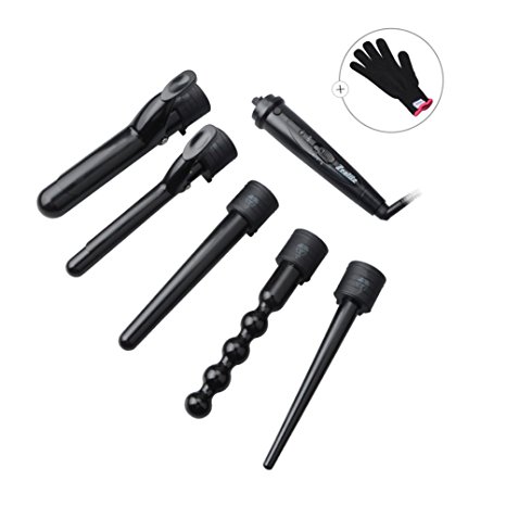 Hair Wand Set, Zealite 5 in 1 Curling Iron Set with 5 Interchangeable Curling Wand Ceramic Barrels   Heat Protective Glove