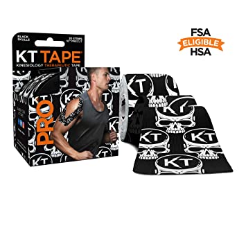 KT Tape Pro Kinesiology Therapeutic Sports Tape, 20 Precut 10 inch Strips, Latex Free, Water Resistance, Pro & Olympic Choice, Black Skulls