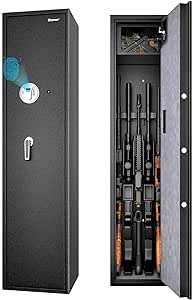 COSTWAY Large Rifle Safe, Long Gun Safe for Rifle Shotgun, 5-Gun Metal Security Storage Cabinet with Handgun Lockbox, Digital Keypad & Emergency Keys, Quick Access Gun Safety for Home (Biometric Fingerprint)