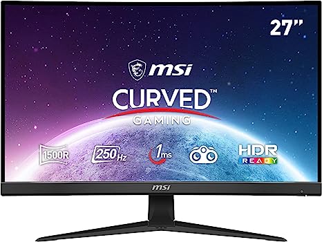 MSI G27C4X 27 Inch FHD Curved Gaming Monitor - 1500R 1920 x 1080 VA Panel, 250Hz / 1ms, AMD FreeSync Premium, HDR Ready, DisplayPort, HDMI, Wide Color Gamut, Night Vision, Less Blue light, Black