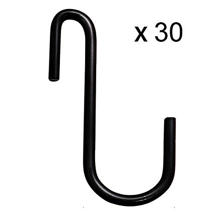 30 Pack Heavy Duty S Hooks Black Large S Shaped Hooks for Hanging Pots and Pans, Coffee Mugs, Utensils, Clothes, Jeans, Towels in Kitchen