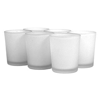 Koyal Wholesale Frosted White Glass Candle Holder, Pack of 12