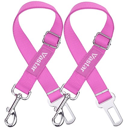 Vastar 2 Packs Adjustable Pet Dog Cat Car Seat Belt Safety Leads Vehicle Seatbelt Harness, Made from Nylon Fabric, Pink