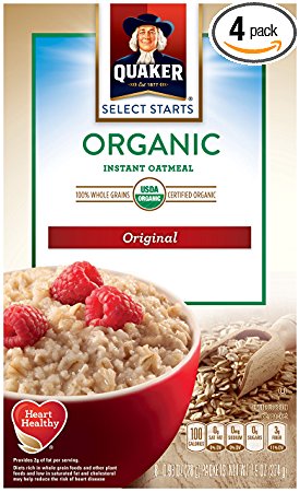 Quaker Instant Oatmeal Organic Regular, .98 oz, 8-Count Boxes (Pack of 4)