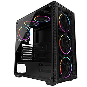 MUSETEX ATX Mid Tower PC Computer Gaming Case 6 RGB LED Fans 2 Translucent Tempered Glass,USB 3.0 Port & 2 x USB 2.0 Port,Water Cooling Radiator Support, Cable Management/Airflow，903-S6