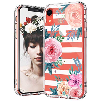 MOSNOVO iPhone XR Case, Clear iPhone XR Case,Girls Blossom Stripes Floral Flower Pattern Clear Design Transparent Plastic Hard Back Case with TPU Bumper Case Cover for iPhone XR