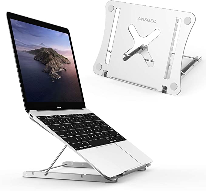 Laptop Stand, Foldable Portable Laptop Stand Desk, 12-Levels Adjustable Ergonomic Air-Ventilation Desktop Laptop Riser, Anti-Slip Sturdy Aluminium Laptop Holder Compatible with iMac Tablets