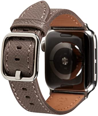 SONAMU New York Epsom Leather Band Compatible with Apple Watch 38mm to 45mm, Premium Leather Strap Square Buckle Compatible with iWatch Series 7 6 5 4 3 2 1 (Etoupe, 41mm/40mm/38mm)
