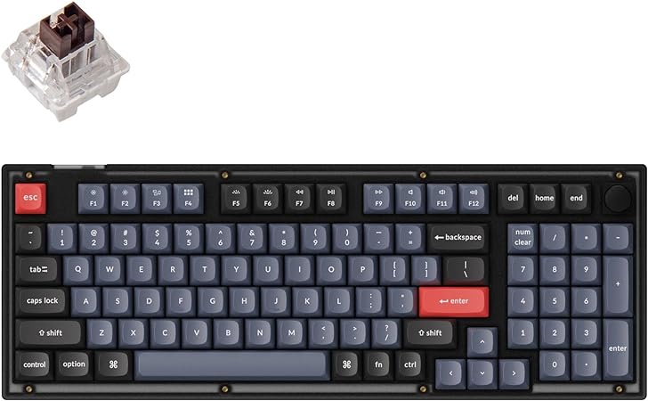 Keychron V5 96% Layout Wired Custom Mechanical Keyboard with Knob, RGB Backlight Hot-Swappable K Pro Brown Switch, QMK/VIA Programmable Macro Double Gasket for Mac Windows(Frosted Black Translucent)