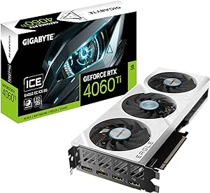 GIGABYTE GeForce RTX 4060 Ti Eagle OC ICE 8G Graphics Card, 3X WINDFORCE Fans, 8GB 128-bit GDDR6, GV-N406TEAGLEOC ICE-8GD Video Card