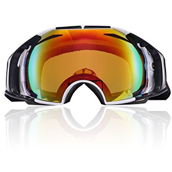 Snowmobile Snowboard Skate Ski Goggles with Detachable Lens, UV Protection Anti Fog Scratch Resistant Spherical Wide Angle Dual Lens Over Glasses Snow Goggles