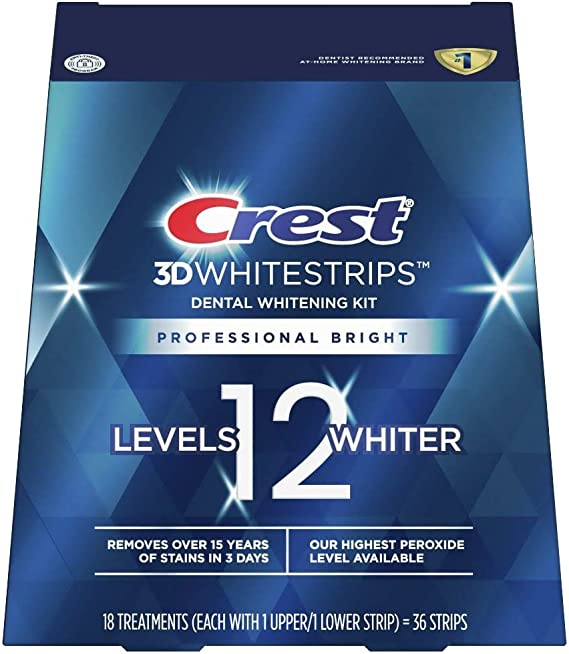 Crest 3D Whitestrips Professional Bright Levels 12 Teeth Whitening Kit, 18 Treatments, 1, 36.0 Count