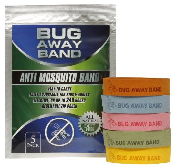 Bug Away Band, All Natural Mosquito Repellent, DEET Free Bands, 5-Pack