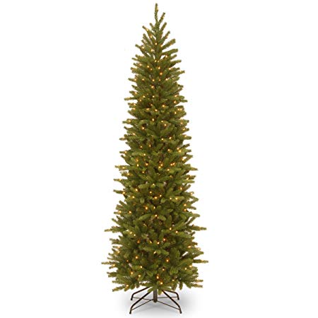 National Tree 7.5 Foot "Feel Real" Grande Fir Pencil Slim Tree with 350 Clear Lights, Hinged (PEGF4-334-75)