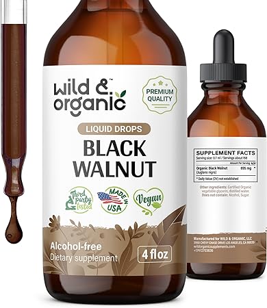 Black Walnut Tincture - Organic Black Walnut Hull Liquid Extract - Cleanser & Detoxifier - Vegan, Alcohol Free Drops - 4 fl oz