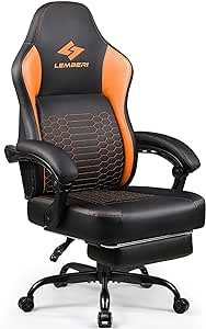 LEMBERI Big and Tall Gaming Chair 400lb Weight Capacity,Gamer Chairs for Adults,Video Game Chair wth Footrest,Racing Style Computer Gamer Chair with Headrest and Lumbar Support (Orange)