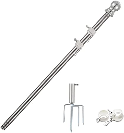 Outdoor Flag Pole Kit - 8 FT Stainless Steel Telescoping Flagpole, Rust Free ＆ Wind Resistant Professional American Flagpole for Patio, Garden (Flagpole＆Bracket ONLY)