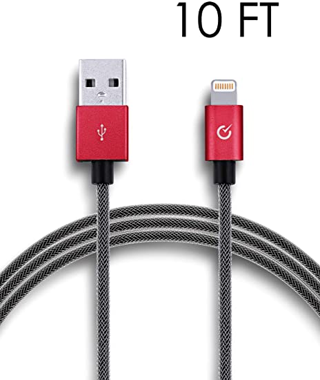 Volts Lightning Cable USB [Apple MFi Certified] Nylon Braided USB Charger Cord w/Aluminum Case for Apple iPhone Xs X 8 Plus 8 7 Plus 7 6s 6 5s 5 SE iPad Mini Air Pro iPod (Exo Red (3m))