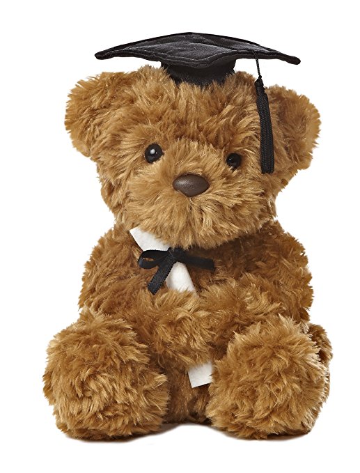 Aurora World Plush Graduation Bear, Black Cap, 8.5"