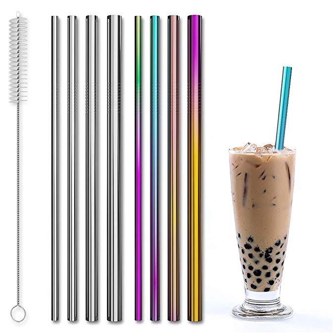 Reusable Smoothie Straws, 8 Pcs Full Variety Reusable Metal Drinking Straws With Smooth, Reusable Drinking Straws for Smoothie Cold Beverage - (0.24", 0.31", 0.35", 0.47" Dia) for 20, 30 oz Tumbler