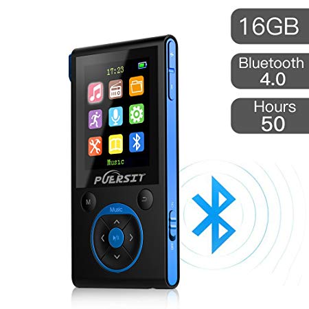 Puersit MP3 Player with Bluetooth 4.0 Hi-Fi 16 GB 50 Hours Lossless Sound FM Radio and Voice Recorder Function Music Player Support Expandable up to 128GB (Blue Black)
