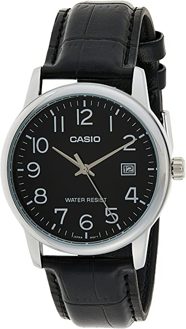 Casio #MTP-V002L-1B Men's Standard Analog Leather Band Easy Reader Day Date Watch