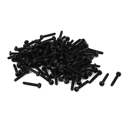 uxcell M2x12mm Phillips Round Head Nylon Machine Screw Bolt Fastener Black 100pcs