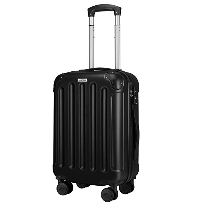 Amasava Cabin Luggage Small Suitcases Super Lightweight ABS  PC Hard Shell Suitcase 4 Wheels Trolley Carry On with TSA Lock (55cmx32cmx21cm,Black)