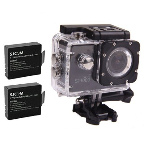 SJCAM Original SJ4000 WiFi Version Full HD 1080P 12MP Diving Bicycle Action Camera 30m Waterproof Car DVR Sports DV with Waterproof Case (Black) Extra 2 Batteries
