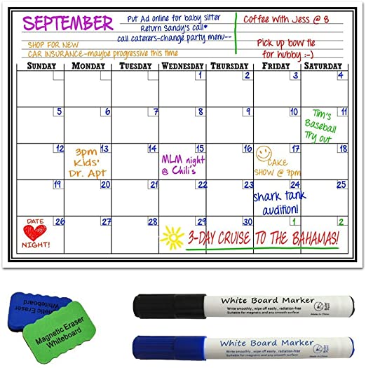 PAPRMA Monthly Magnetic Refrigerator Calendar Dry Erase Board Monthly Planner Calendar for Kitchen Fridge, Including 2 Magnetic Erasers and 2 Markers, 17" x 11", White