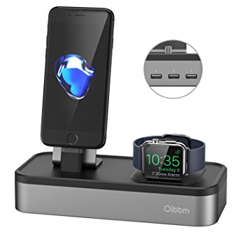 Apple Watch Stand, Oittm [5 in 1 New Version] Multifunction Charging Stand, 5-port USB Charger Dock Station for iWatch/iPhone 7/6 Plus/6//iPad Mini/iPod/Apple Pencil/Siri Remote(Space Gray)