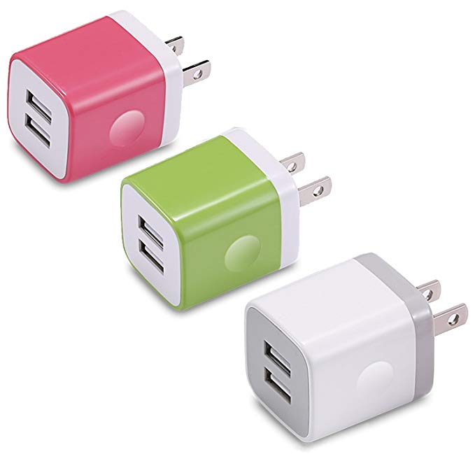 USINFLY USB Wall Charger, 3-Pack 2.1A/5V Dual Port USB Plug Charger Block Power Adapter Charging Cube Compatible with iPhone 8/7/6S Plus, X Xs Max XR, Samsung, Android, and More