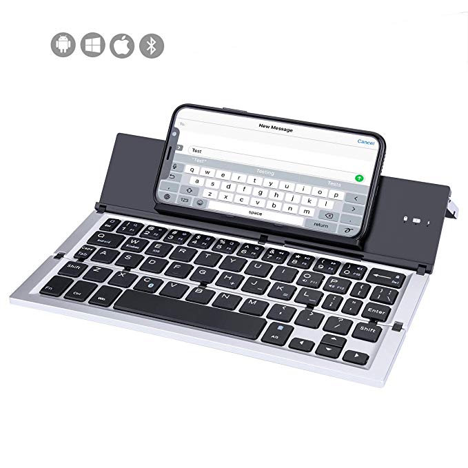 Limxems Folding Keyboard, Aluminum Ultra Slim Universal Wireless Bluetooth Keyboard - Silver