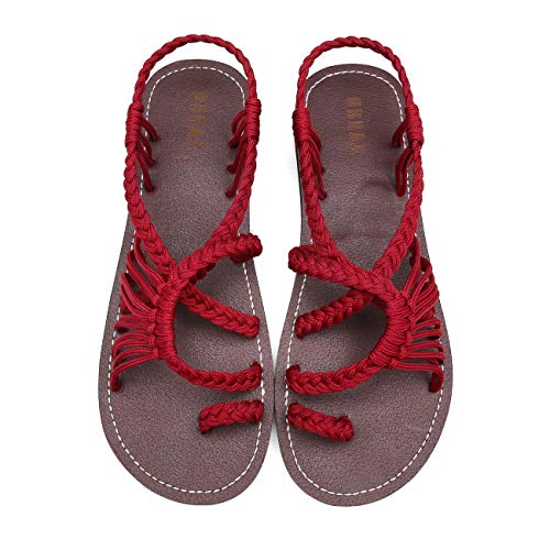 MEGNYA Flat Sandals for Women Braided Strap Beach Shoes