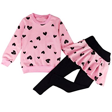 Jastore Baby Girls 2pcs Love Heart Long Sleeve Clothing Sets Shirt and Pants Fall Clothes