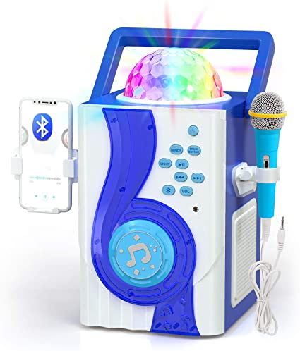 IROO Kids Karaoke Machine Toy, Wireless Bluetooth Speaker with Microphone and Controllable LED Lights, Portable Speaker Christmas Birthday Home Party for Android/iPhone/PC or All Smartphone (Blue)