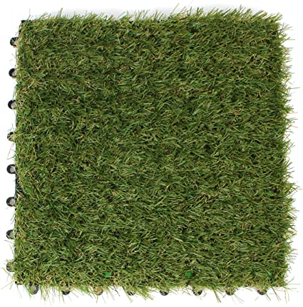 3rd Street Inn Artificial Grass Tiles - Artificial Turf - Fake Grass Interlocking Patio Tiles - 12"x12" (9 Pack) Standard Grade Grass - Natural Feel Synthetic Grass